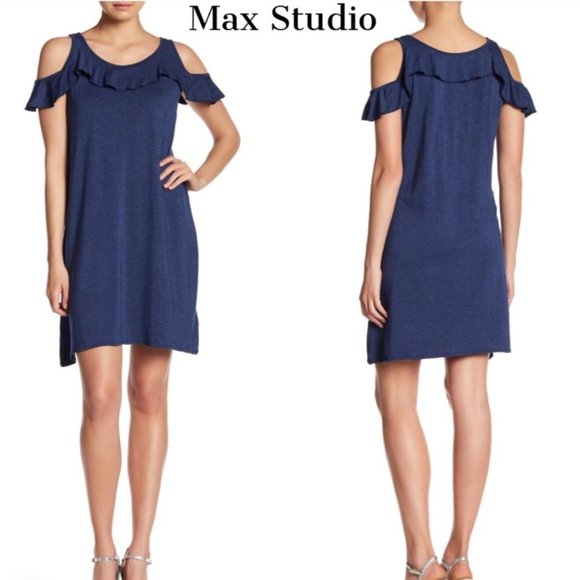 Worn Once! Max Studio Cold Shoulder A-Line Knit Dress Size Small Purple - Picture 1 of 14